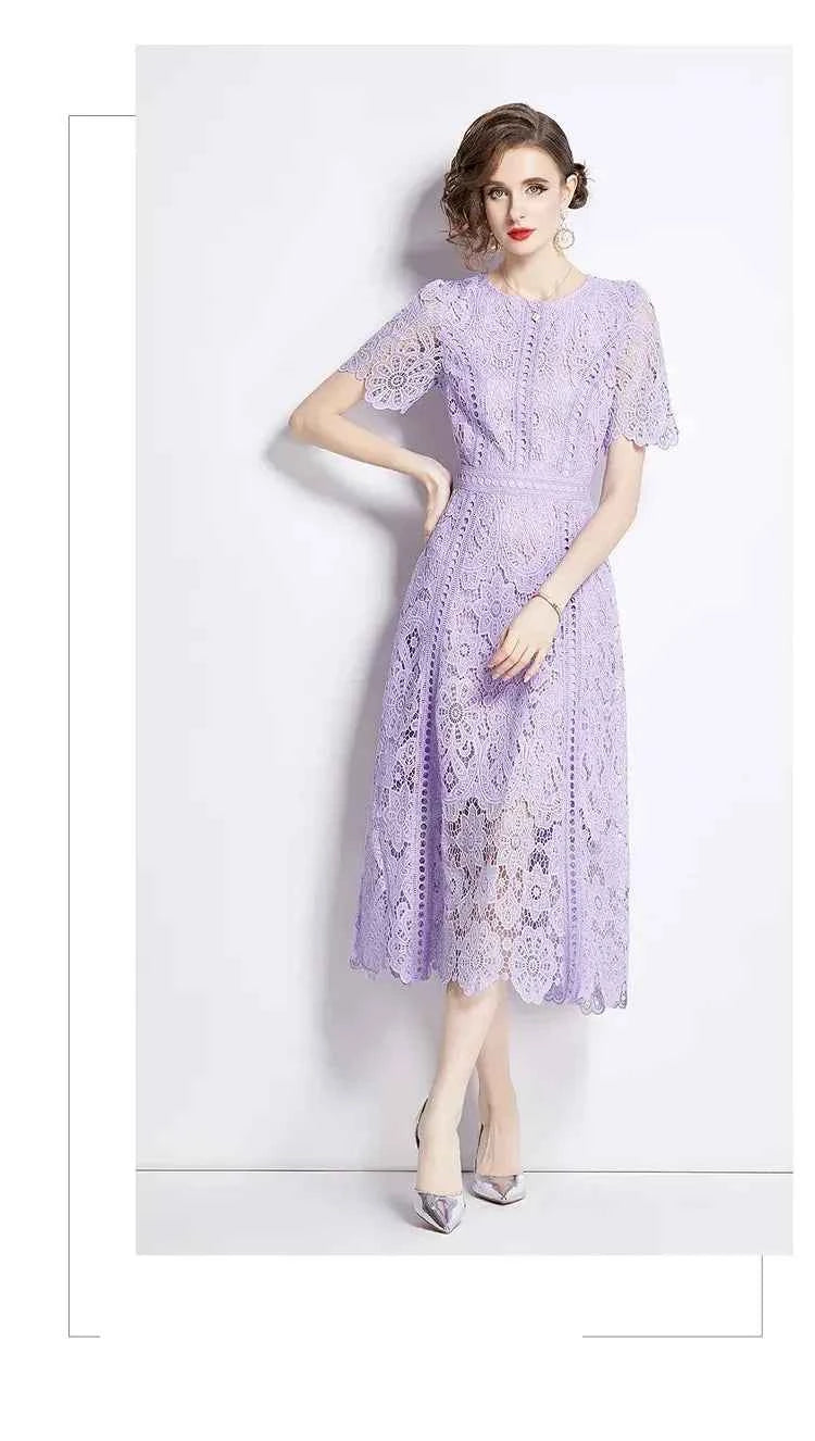 Vestido de Renda Roxo Midi Elegante Jamerary