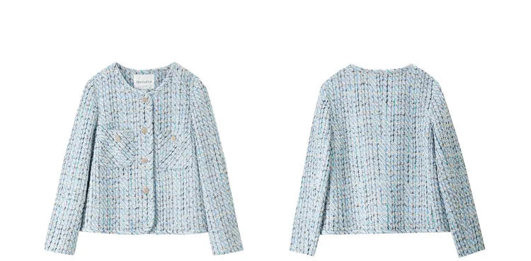 Sentubila recortado tweed jaqueta para mulher 2024 outono elegante moda outerwear o-pescoço casacos curtos roupas femininas 143w56772x