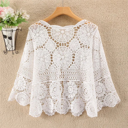 Knitted Cardigan Women Jacket Spring Summer New 2025 Hollow Shawl Short Sun-proof Tops Female Casual All-match Ladies Coat