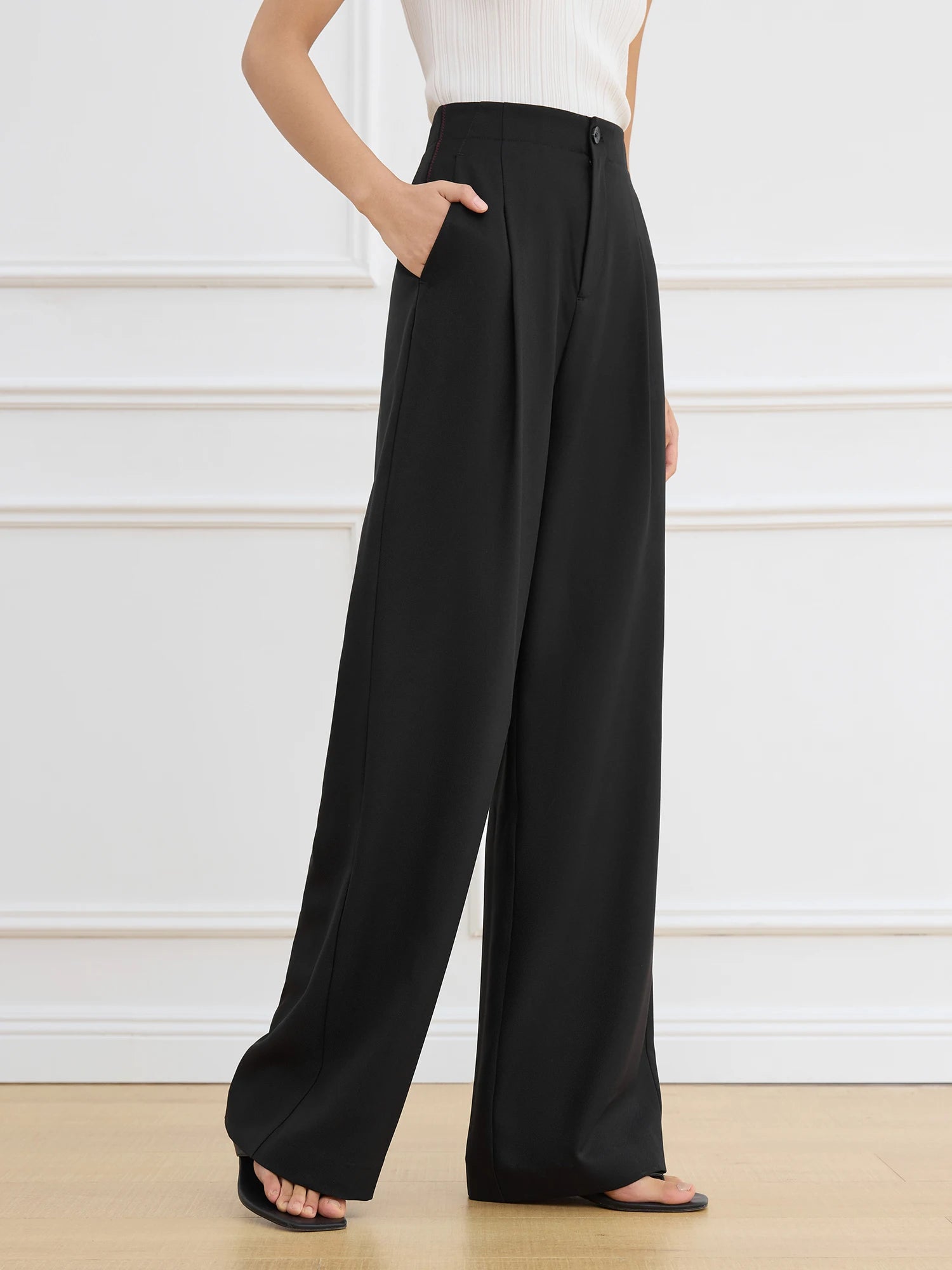 FSLE Women Spring Black Suit Sets Office Lady Temperament Short Single Button Blazers Full Length Trousers 25FS11065+25FS11066