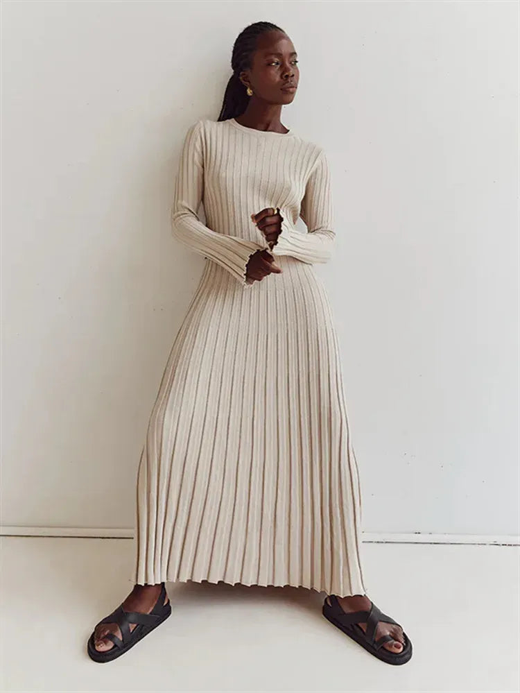 Vestido Midi de Malha ChicMaxi – Conforto Elegante para Outono & Inverno