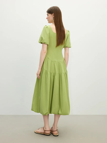 Vestido Feminino Elegância Francesa Gola Quadrada - AlmaChic