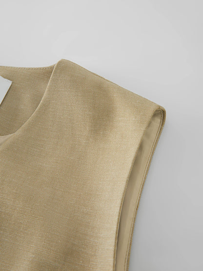 Colete Feminino de Alfaiataria Eco Linho Vintage Caqui - AlmaChic