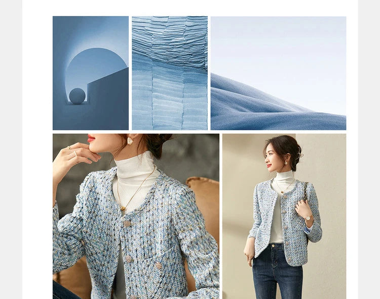 Sentubila recortado tweed jaqueta para mulher 2024 outono elegante moda outerwear o-pescoço casacos curtos roupas femininas 143w56772x