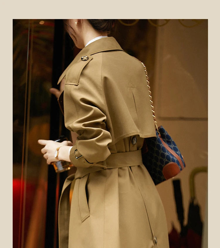 Sentubila-Elegante Trench Coat Longo Feminino, Blusão Solto, Jaqueta Traseiro Duplo, Casacos, Inverno, Outono, 123F42871