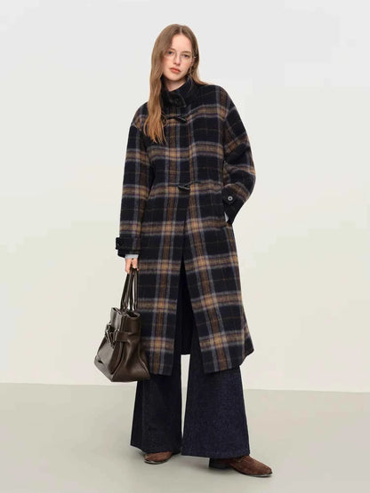 Casaco de Lã Xadrez Longo Feminino Helena Windsor