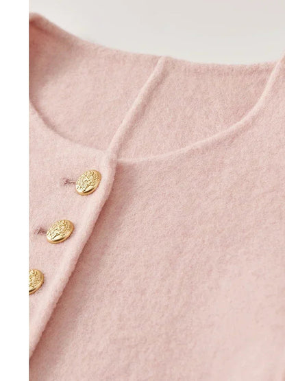 Sentubila casaco de lã de luxo para mulheres 2024 inverno gola redonda reta único breasted roupas femininas de alta qualidade w44o56591