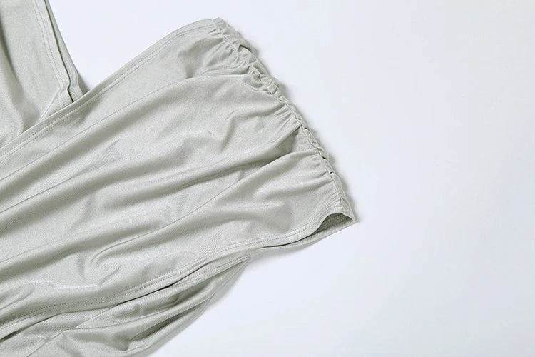 Estranho gato irregular oco vestido feminino ruched gola diagonal shorts manga cintura fendas rua tendência elegante longo bodycon