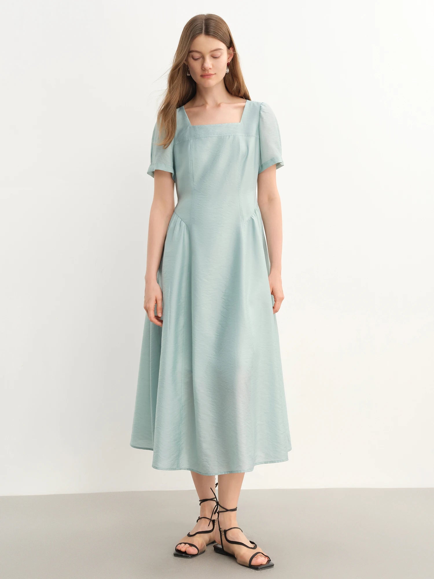 Dushu plus size feminino francês decote quadrado lado plissado elegante ancora vestido vermelho-2520 verão novos vestidos 25ds82788