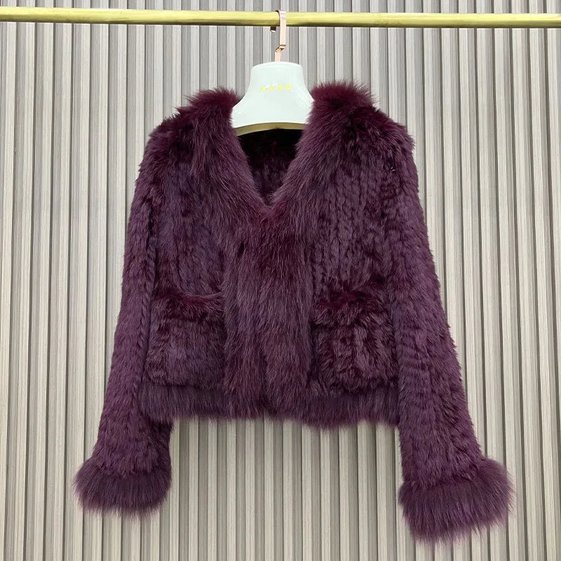 2025 nueva moda abrigos de piel de conejo Natural tejidos nuevas chaquetas de piel de zorro Real ropa de mujer de lujo prendas de vestir