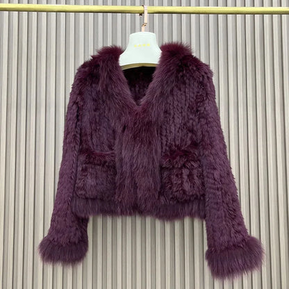 2025 nueva moda abrigos de piel de conejo Natural tejidos nuevas chaquetas de piel de zorro Real ropa de mujer de lujo prendas de vestir