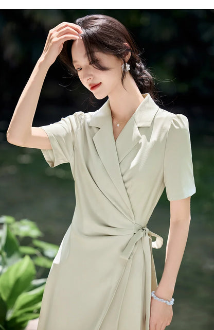 SENTUBILA vestido de verano 2025 mujer lugar de trabajo desplazamientos mangas abullonadas dobladillo Irregular atado cintura Cincher plisado vestidos Midi Q52LC0189