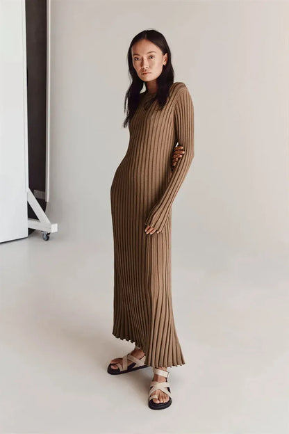 Vestido Midi de Malha ChicMaxi – Conforto Elegante para Outono & Inverno