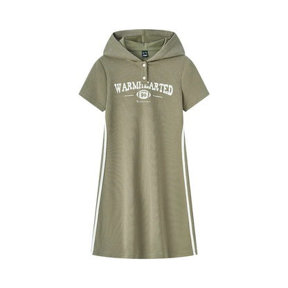 Vestido curto com capuz feminino, vestido semir, estampa de letras, tendência retrô, casual, fino, estilo esportivo, novo, verão, 2024