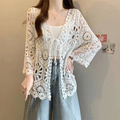 Cardigan de Crochê Elegância Boêmia - AlmaChic