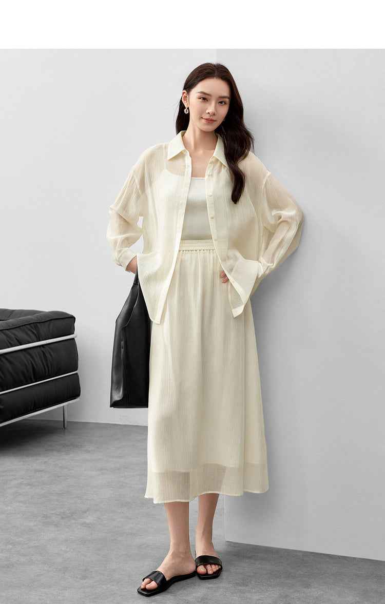 Conjunto Feminino Elegante em Lyocell Camisa e Saia Élodie