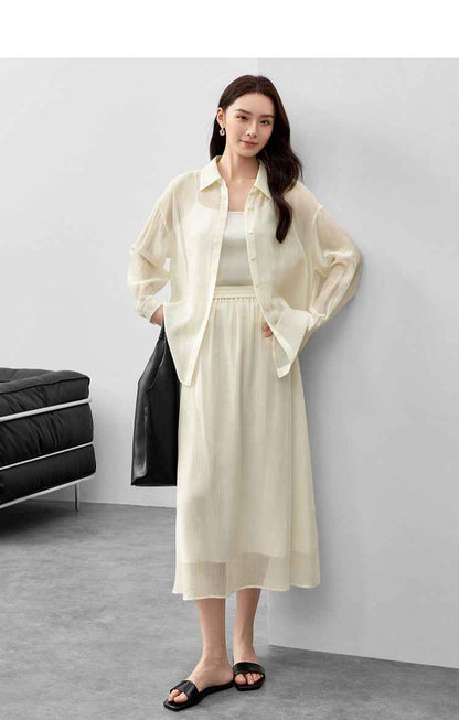 Conjunto Feminino Elegante em Lyocell Camisa e Saia Élodie