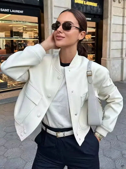 Trza moda feminina com bolsos jaqueta bomber casacos vintage manga longa botão frontal casual feminino outerwear chiques topos