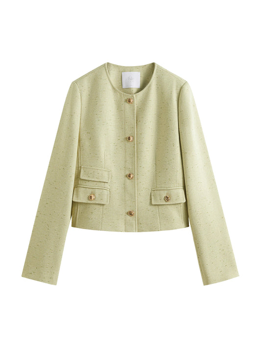 Fsle feminino 2025 primavera tweed jaquetas tempermanet feminino curto frente ombro casacos senhora do escritório casacos bege 25fs11348