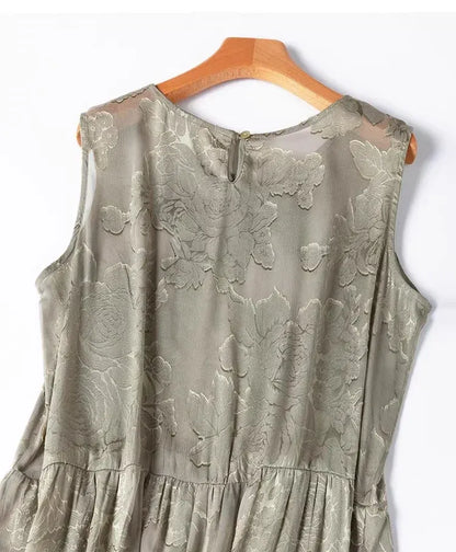 Vestido de Seda Midi Feminino Camille Dorée – Renda Floral em Seda Pura