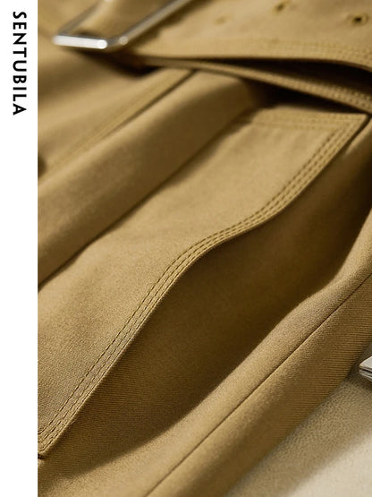 Sentubila-Elegante Trench Coat Longo Feminino, Blusão Solto, Jaqueta Traseiro Duplo, Casacos, Inverno, Outono, 123F42871