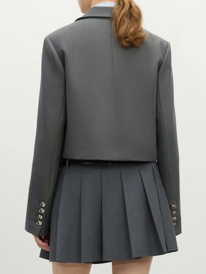 FSLE Women Spring Black Suit Sets Office Lady Temperament Short Single Button Blazers Full Length Trousers 25FS11065+25FS11066