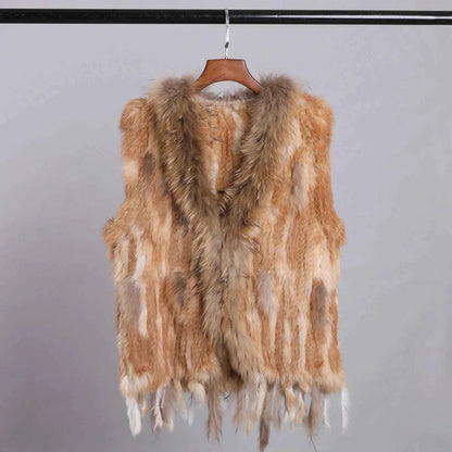 Colete de Pele de Coelho com Guaxinim — Elegância Atemporal