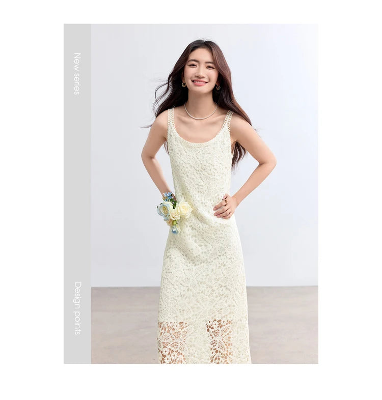 Sentubila boho deslizamento vestido feminino verão borla sem mangas vestido de verão 2025 nova coleção branco elegante rendas vestidos longos q52ld0165