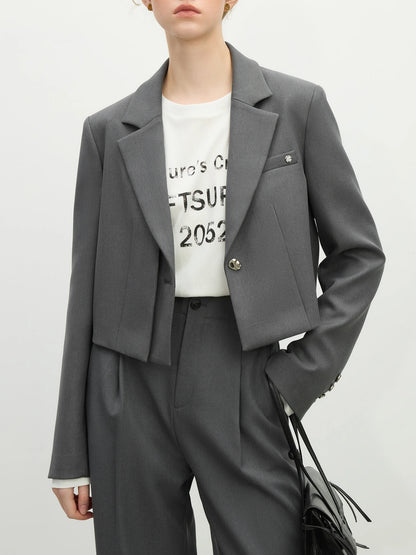 FSLE Women Spring Black Suit Sets Office Lady Temperament Short Single Button Blazers Full Length Trousers 25FS11065+25FS11066