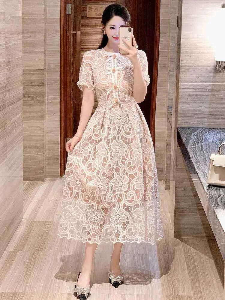 Vestido Renda Francesa Elegância Vintage