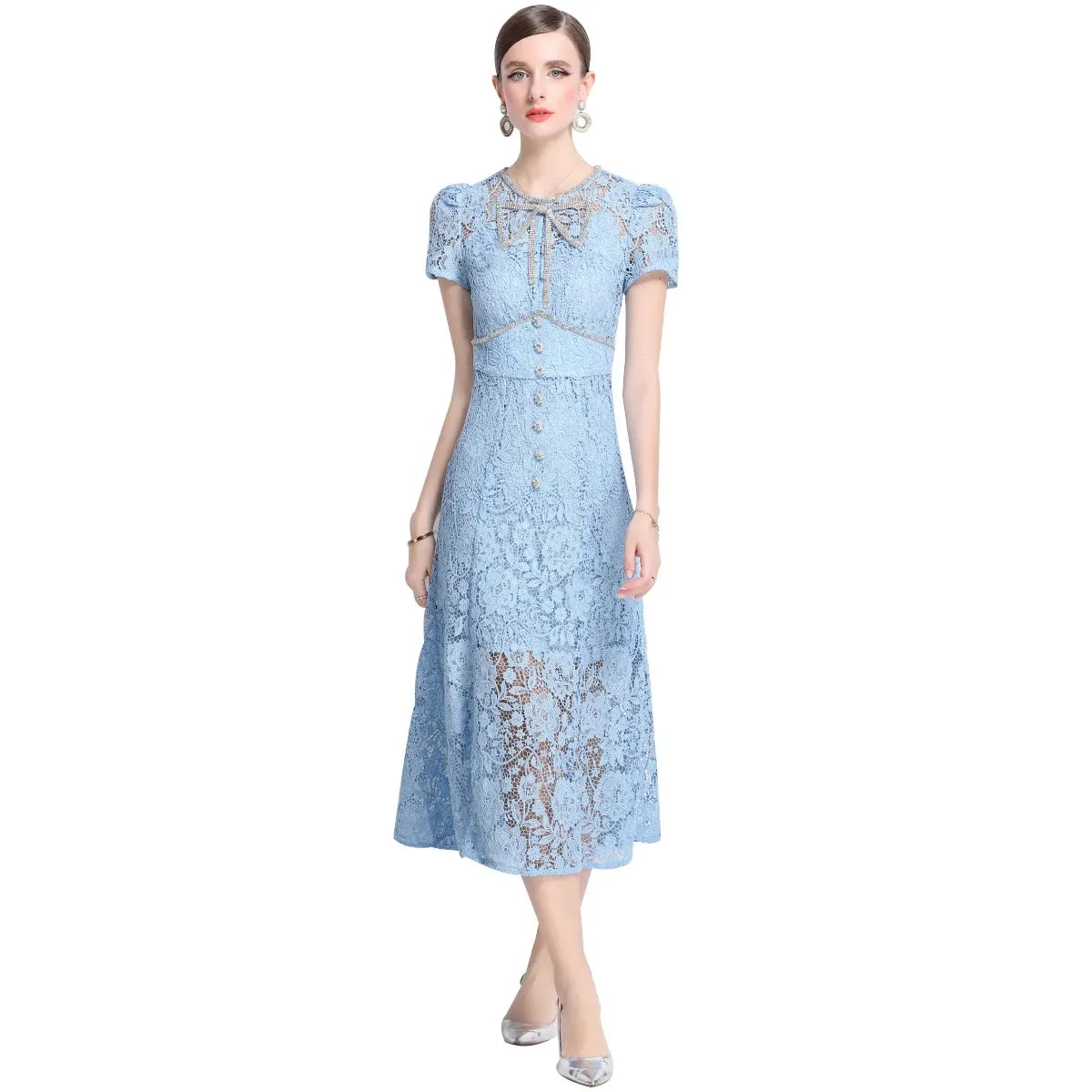 Vestido de Renda Longo Bordado Feminino Isadora