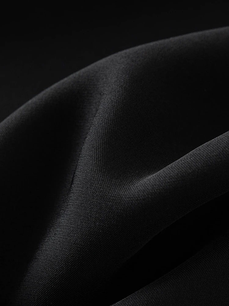 DUSHU-Vestido com design de envoltório feminino, gola virada para baixo, cortina temperamental, meia manga, preto, longa A-line, verão, 2 cores, 24DS82102