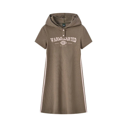 Vestido curto com capuz feminino, vestido semir, estampa de letras, tendência retrô, casual, fino, estilo esportivo, novo, verão, 2024