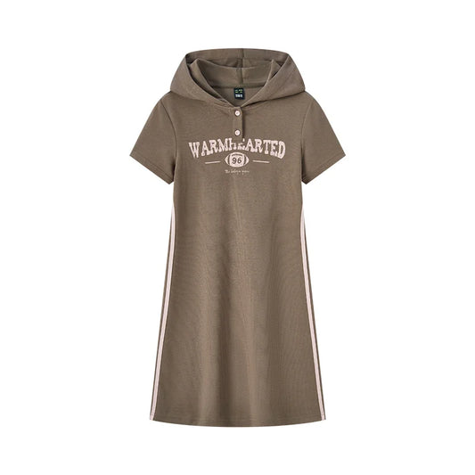 Vestido curto com capuz feminino, vestido semir, estampa de letras, tendência retrô, casual, fino, estilo esportivo, novo, verão, 2024