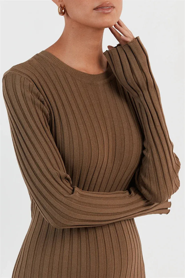 Vestido Midi de Malha ChicMaxi – Conforto Elegante para Outono & Inverno