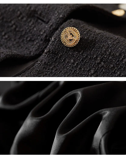 Sentubila preto recortado tweed jaqueta para mulher 2025 primavera único breasted moda estilo coreano casacos curtos outerwears 123w42756