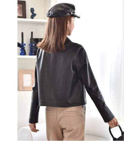 Casacos curtos de pele de carneiro feminino harajuku moda jassen dames fino jaqueta de couro legítimo gola quadrada na moda streetwear casaco
