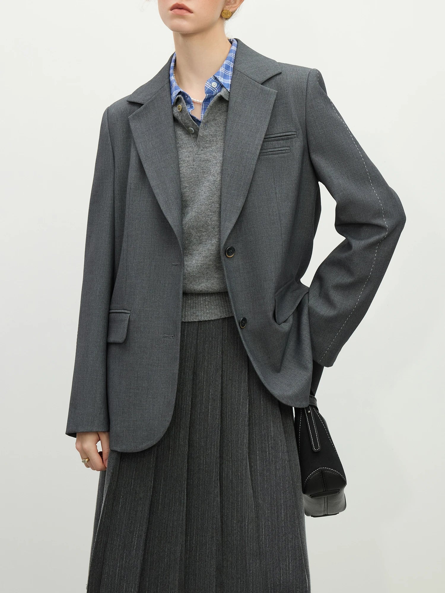 Fsle rosa cinza elegante estilo casual blazer jaqueta para mulher 2025 primavera novo design versátil streetwear chique outfits 25fs11224