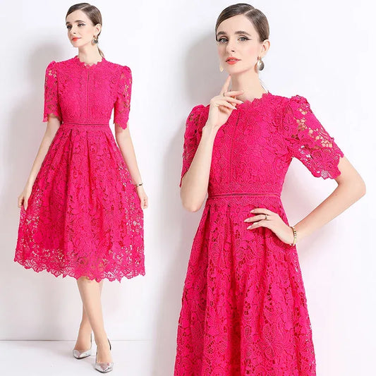 Vestido de Renda Longo Crochê Floral Feminino Helena