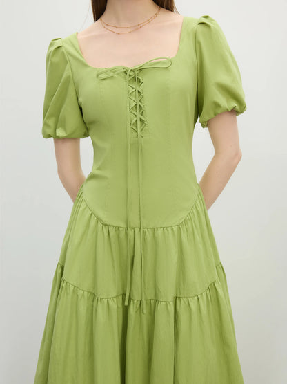 Vestido Feminino Elegância Francesa Gola Quadrada - AlmaChic