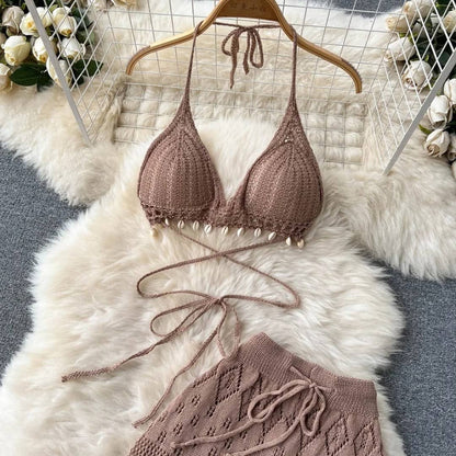 Saída de Praia Crochê Modelo Longo Marrom