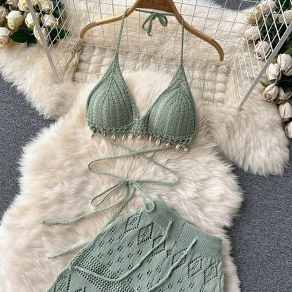 Saída de Praia Crochê Modelo Longo Verde Sálvia