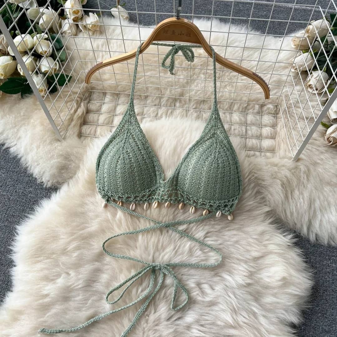 Saída de Praia Crochê Modelo Longo Verde Sálvia