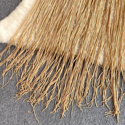 saida de praia vestido croche areia dourada lily franjas longas detalhe tecido