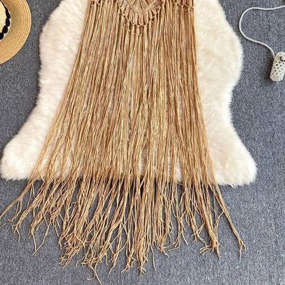 saida de praia vestido croche areia dourada lily detalhe barra longa artesanal