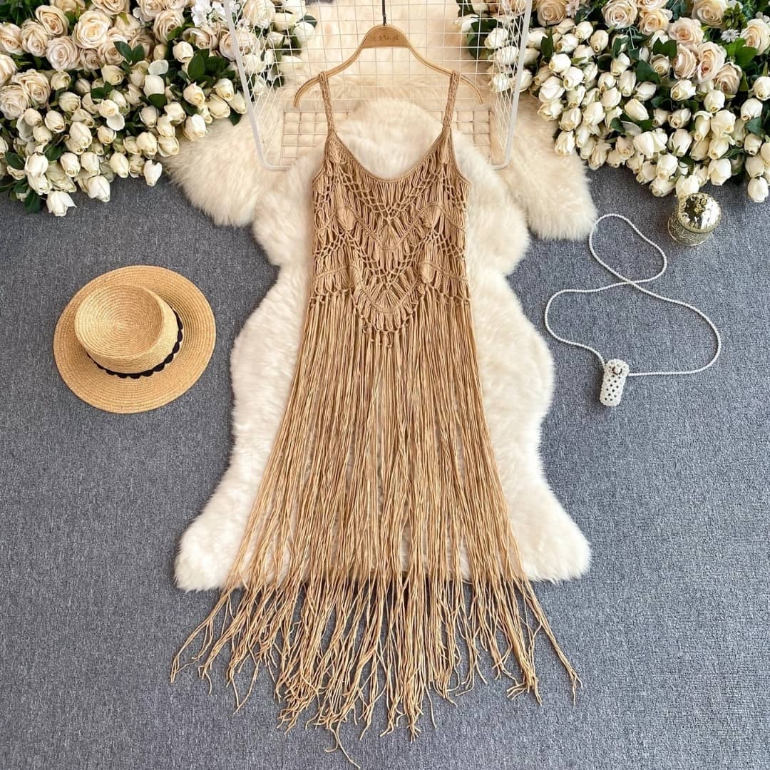 saida de praia vestido croche areia dourada lily look completo boho chic