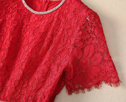 Vestido de Renda Midi Elegante Valentina Rubra