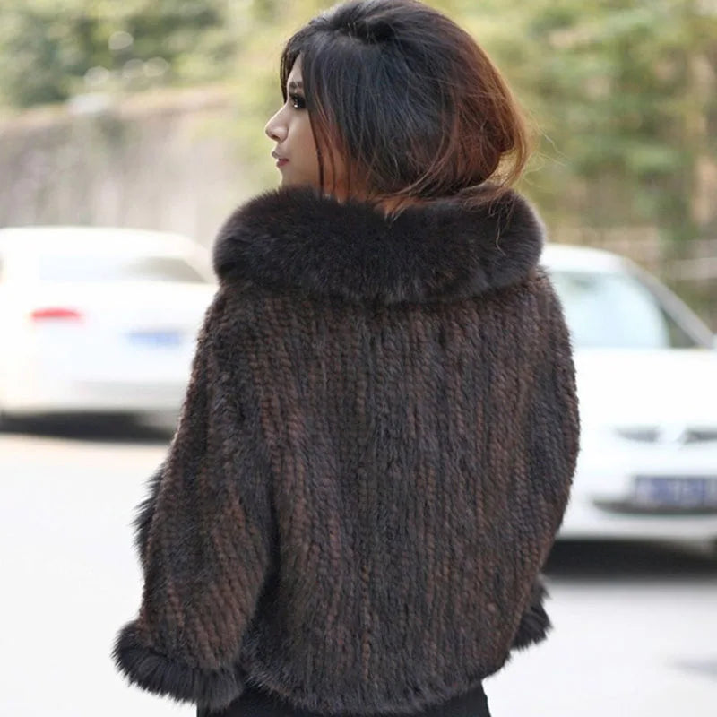 Chales de piel de visón tejidos auténticos para mujer, Otoño Invierno de lujo, cuello de piel de zorro, Pashmina de piel para mujer, capa nupcial, chaqueta