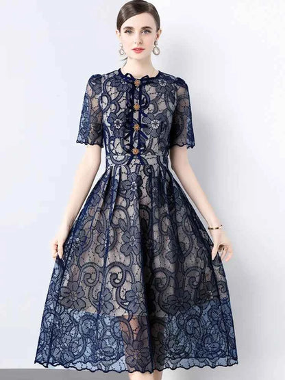 Vestido Renda Francesa Elegância Vintage