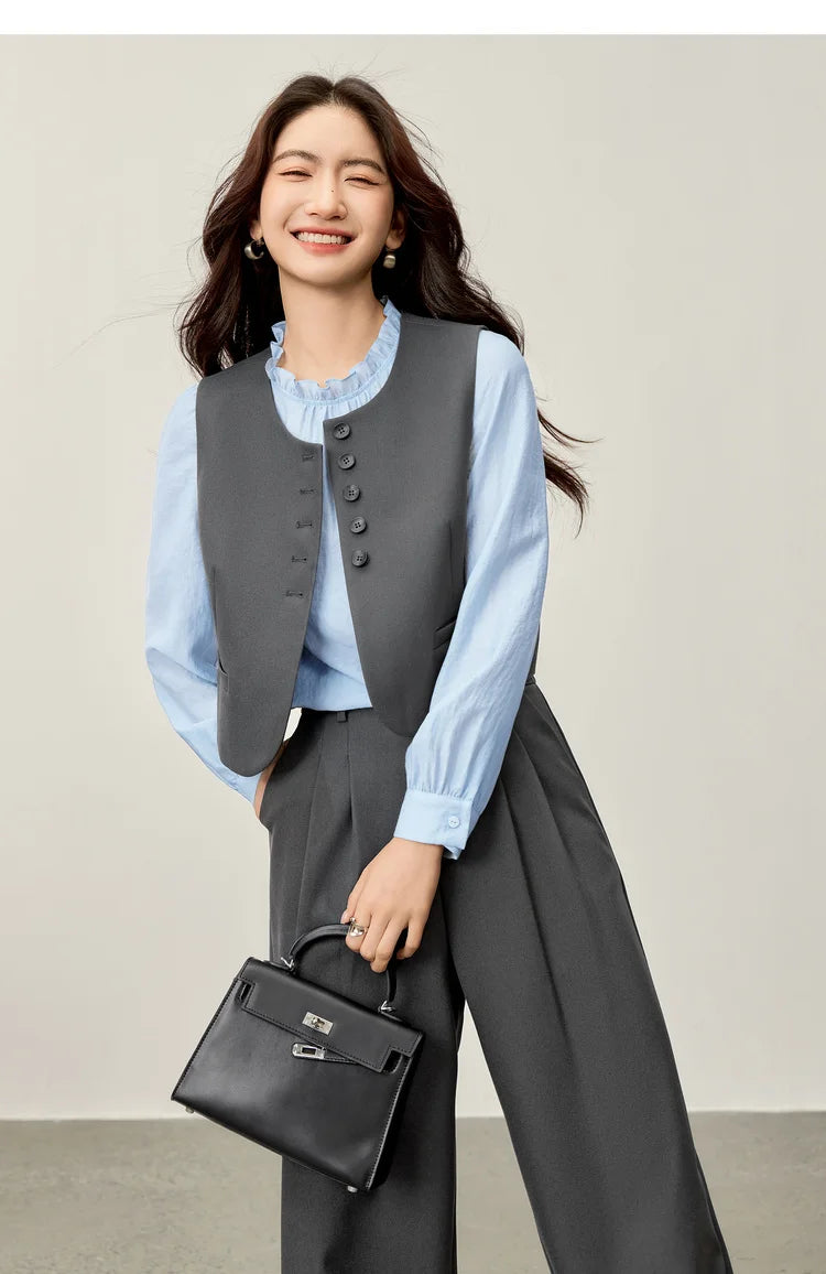 Sentubila terno feminino 3 peças jaqueta formal colete calças feminino conjunto de trabalho de negócios plissado pulôver blazer conjunto 153za1930